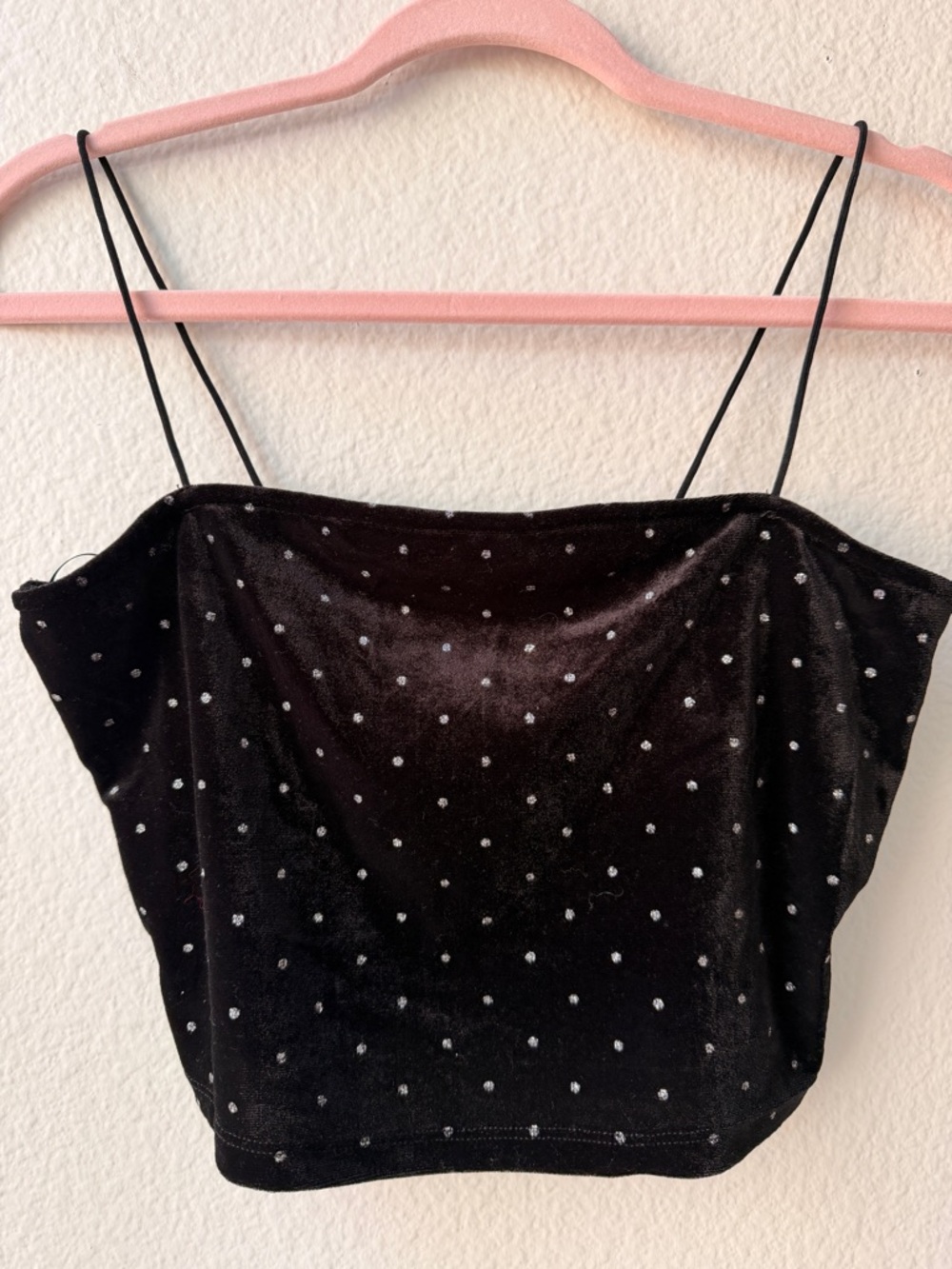 Bear Dance Velvet Rhinestone Crop Top Black Y2K Spaghetti Strap Party Whimsigoth